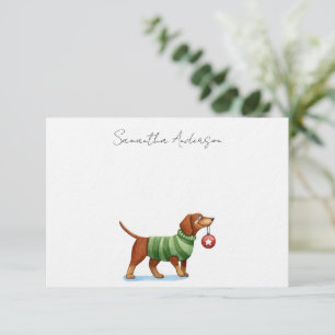 Cute Dog Personalized Christmas Flat Note Card