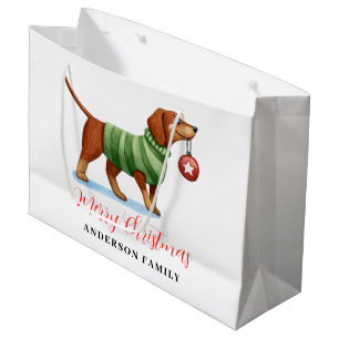 Cute Dog Personalized Christmas  Large Gift Bag