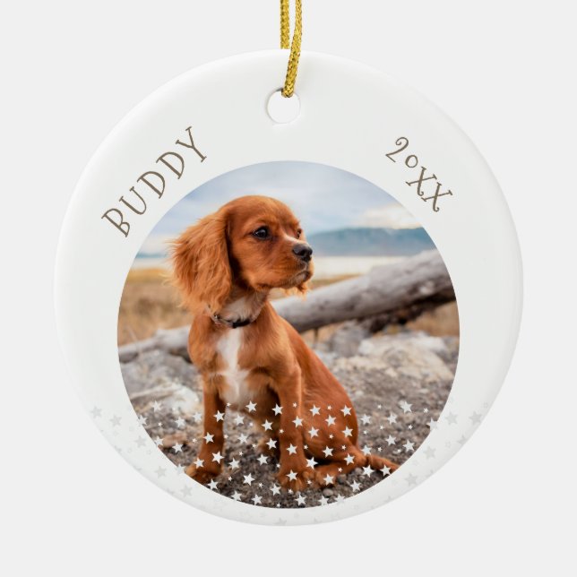 Cute Dog Pet 2 Photos Star Pattern Christmas Ceramic Ornament (Front)