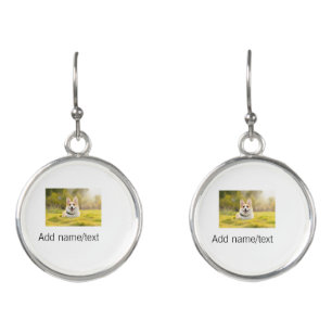 Cute dog pet add name text editable dog mom dad gi earrings