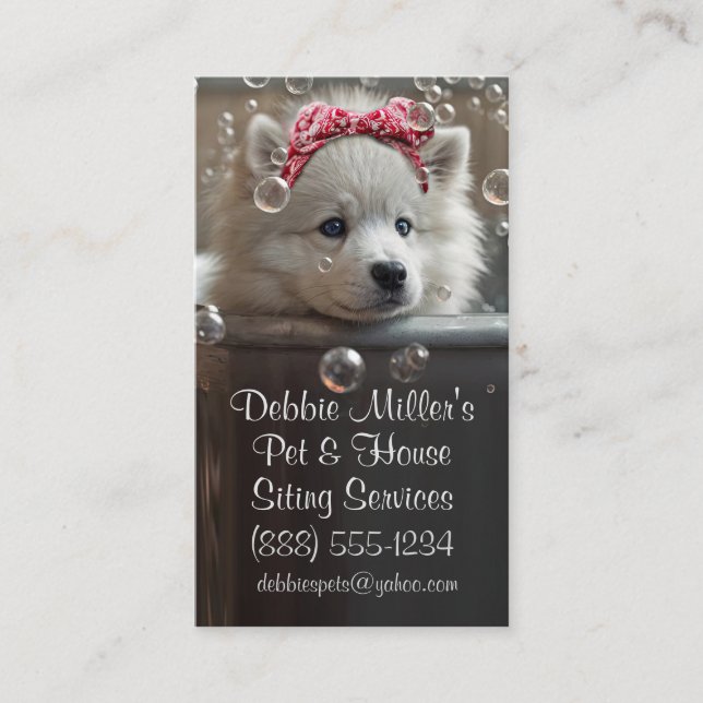 Cute Dog Pet and House Sitting Bathing Business Card (Front)