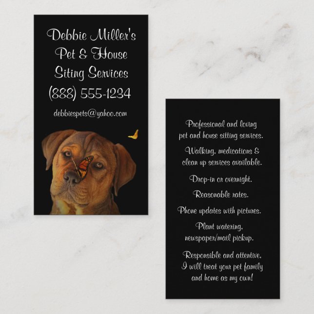 Cute Dog Pet and House Sitting with Butterflies Business Card (Front/Back)