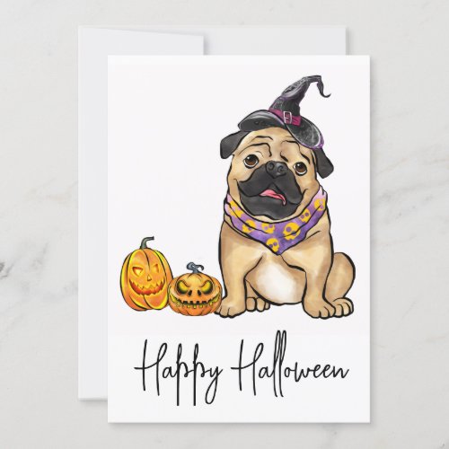 Cute Dog Pet Pug Puppy Ghost Happy Halloween Holiday Card