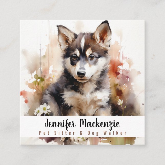 Cute Dog Pet Sitter and Dog Walker Square Business Card (Front)