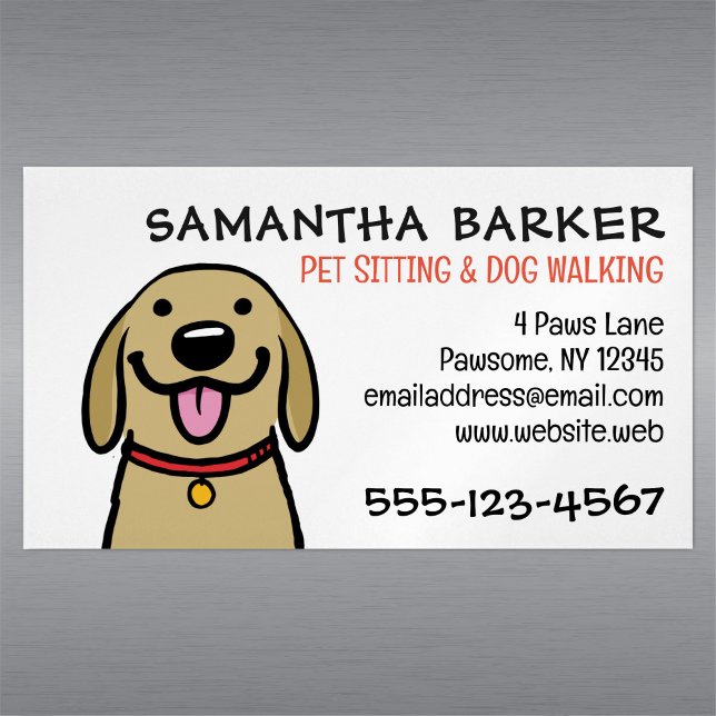 Cute Dog Pet Sitting Animal Care Labrador Cartoon Business Card Magnet (Creator Uploaded)