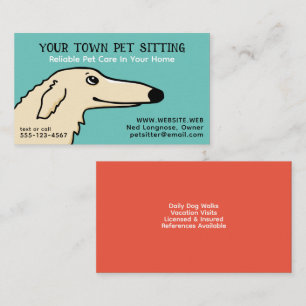 Cute Dog Pet Sitting Long Nose Borzoi Cartoon Business Card
