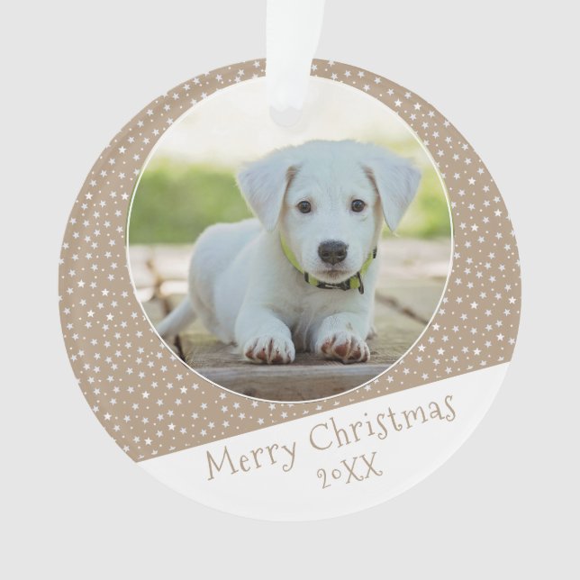 Cute Dog Pet Star Pattern Photo Christmas Keepsake Ornament (Front)