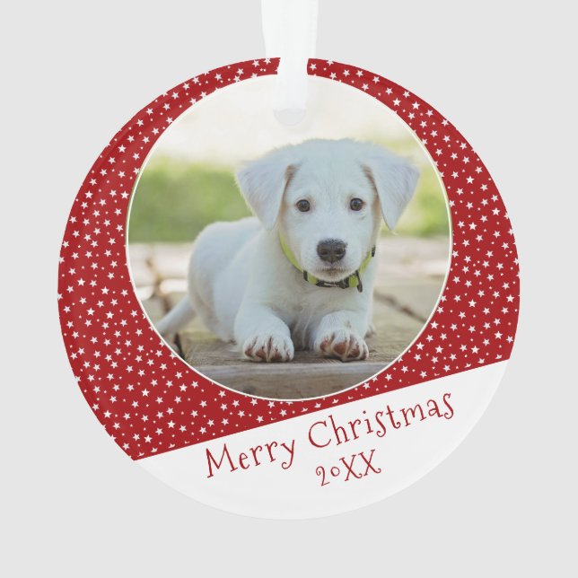 Cute Dog Pet Star Red Photo Christmas Keepsake Ornament (Back)