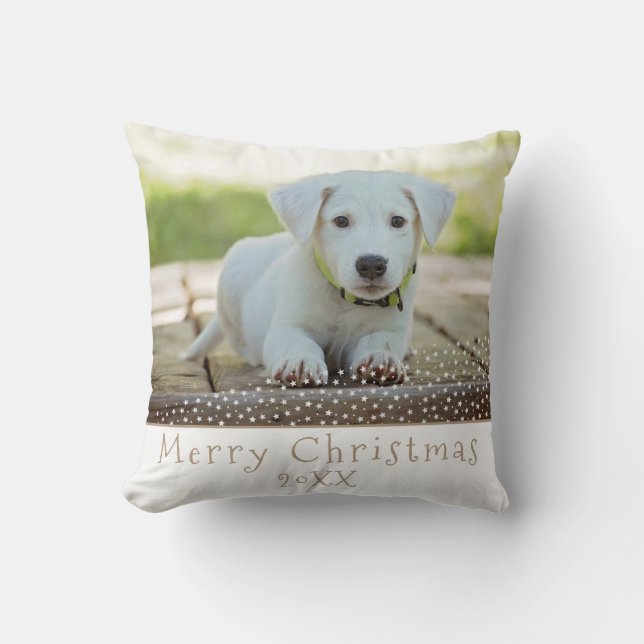 Cute Dog Pet Stars Merry Christmas Photo Throw Pillow (Front)