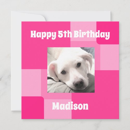  Cute Dog Photo 5th Birthday Pink Holiday Card