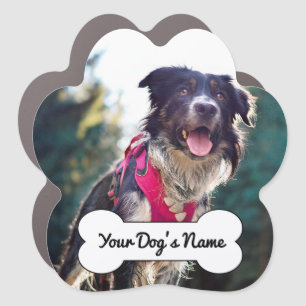 Cute Dog Photo Bone Name Car Magnet