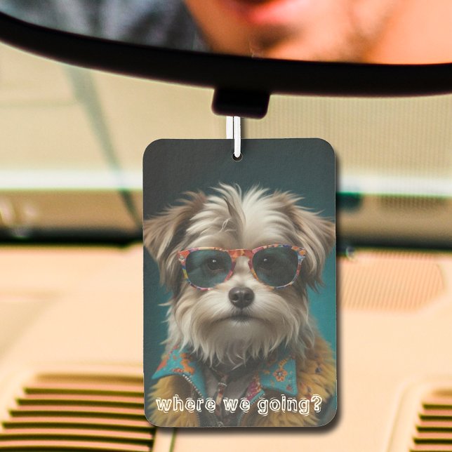 Cute Dog Photo Car Air Freshener ("Where we going?" cute dog photo car air freshener - you can change to a photo of your dog!)
