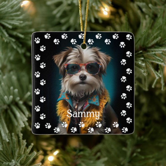 Cute Dog Photo Ceramic Ornament (Tree)