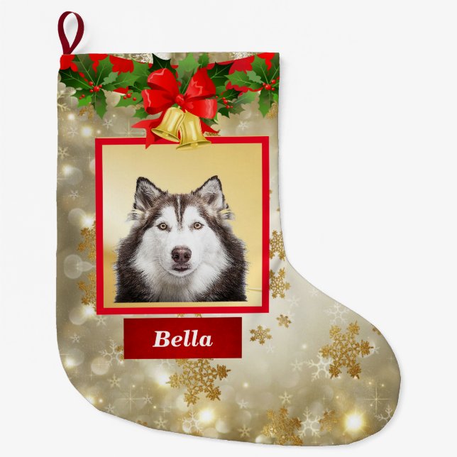 Cute Dog Photo Christmas Stocking Custom Name (Front)