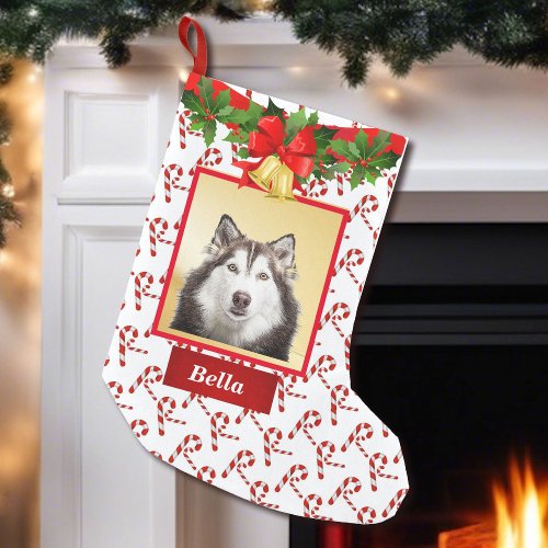 Cute Dog Photo Christmas Stocking Custom Name