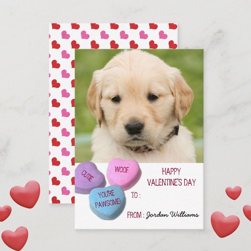 Cute Dog Photo Classroom Valentine Candy Hearts Note Card