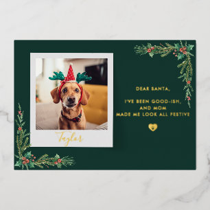 Cute Dog Photo Custom Christmas Foil Holiday Card