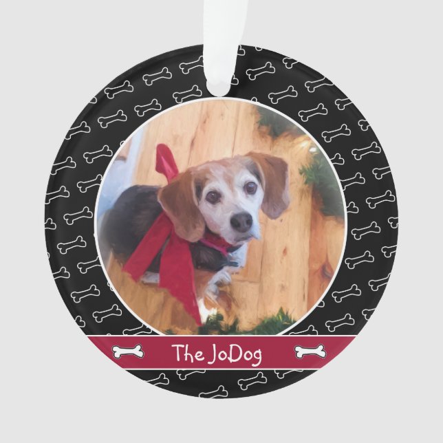 Cute Dog Photo Dog Bone Pattern Pet Ornament (Front)