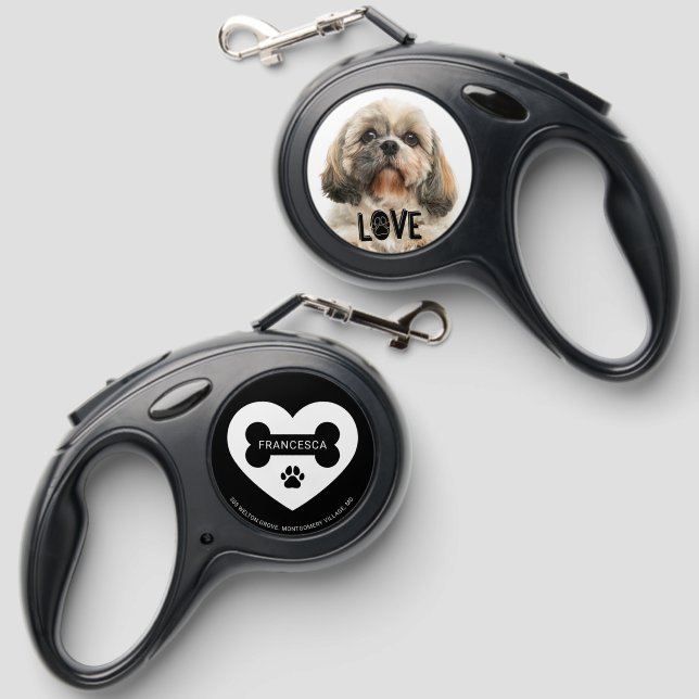 Cute Dog Photo Love Paw Personalized Retractable Pet Leash (Front & Back)