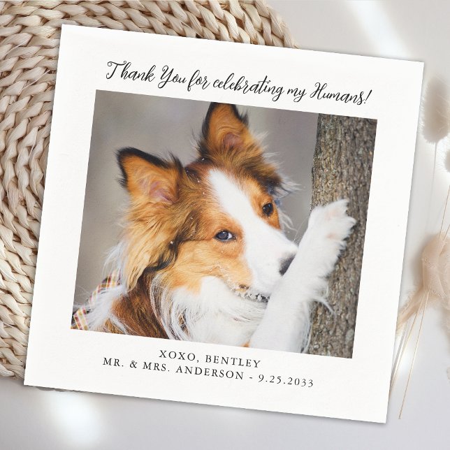 Cute Dog Photo Modern Simple Personalized Wedding Napkins (Creator Uploaded)