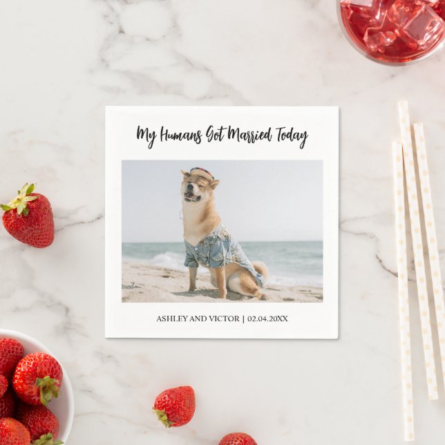 Cute Dog Photo Modern Simple Wedding Napkins (Insitu)