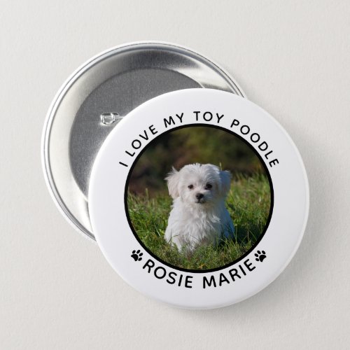 Cute Dog Photo Name Paw Prints Personalized Button