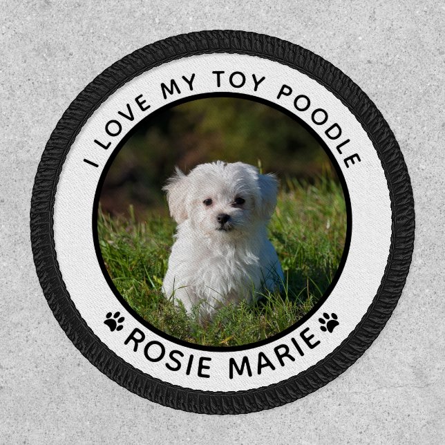 Cute Dog Photo Name Paw Prints Personalized Patch (Front)