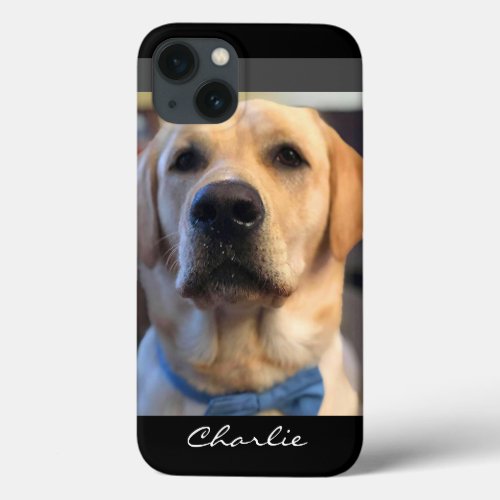 Cute Dog Photo Name Script Pet Lover Black iPhone 13 Case