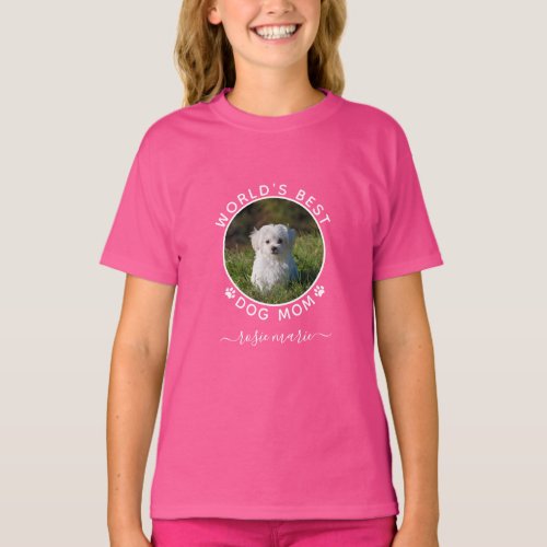 Cute Dog Photo Name White Paw Prints Custom T_Shirt
