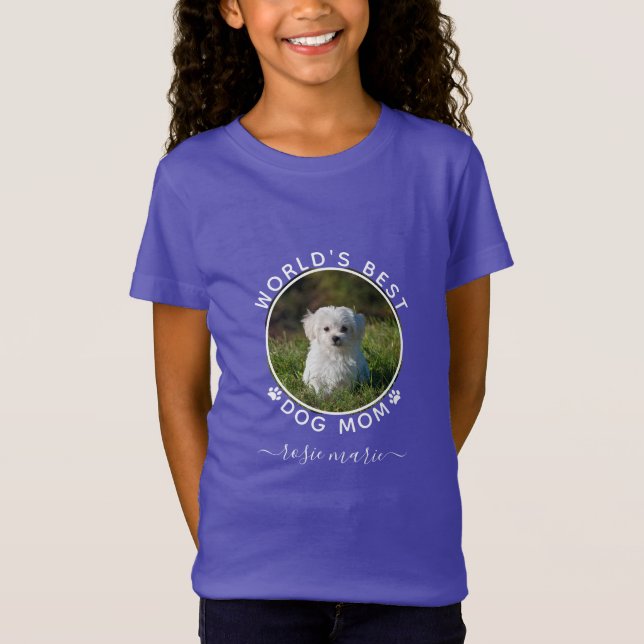 Cute Dog Photo Name White Paw Prints Custom T-Shirt (Front)