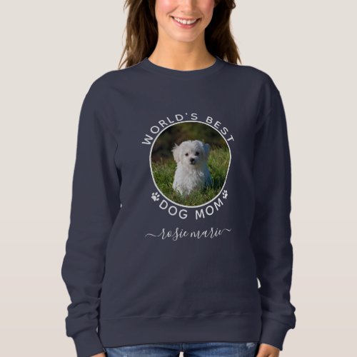 Cute Dog Photo Name White Paw Prints Personalized Sweatshirt