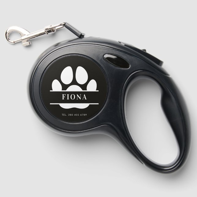Cute Dog Photo Paw Print Personalized Retractable Pet Leash (Front)
