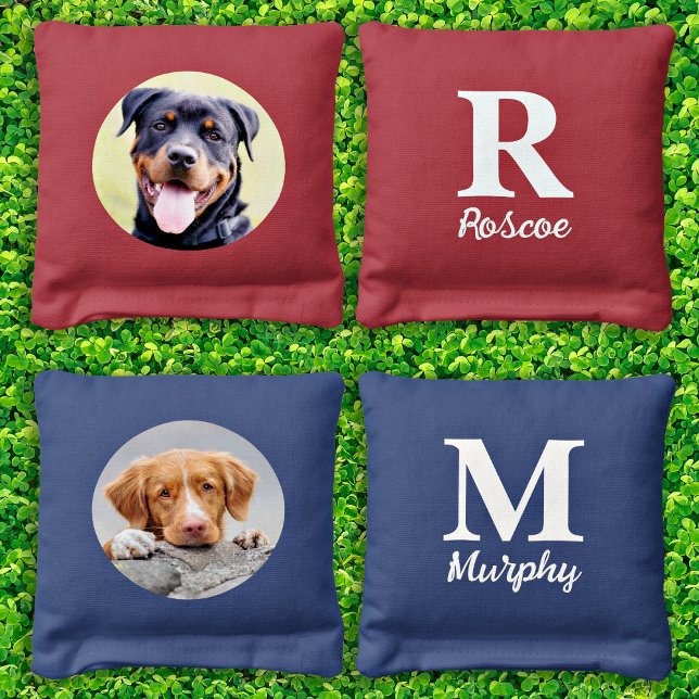 Cute Dog Photo Personalized Monogram  Cornhole Bags (Creator Uploaded)