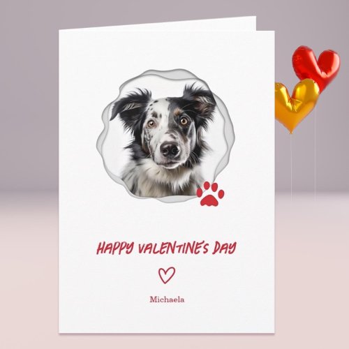 Cute Dog Photo Red Heart Valentines Day Holiday Card