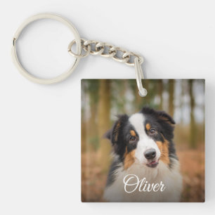 Cute Dog Photo Script Name Pet Lover Keychain