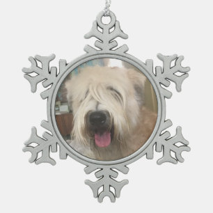 Cute dog photo template snowflake pewter christmas ornament