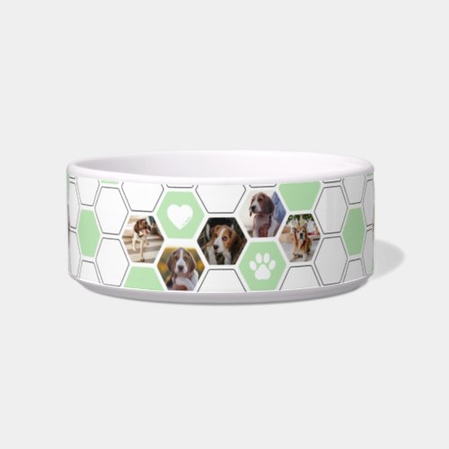 Cute Dog Photos Collage Geometric Green Heart Paw Bowl