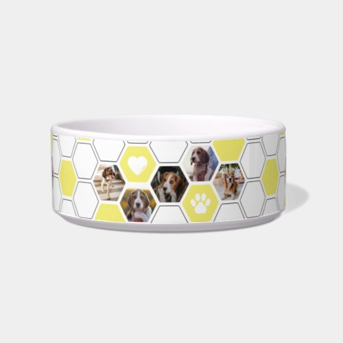 Cute Dog Photos Collage Geometric Yellow Heart Paw Bowl