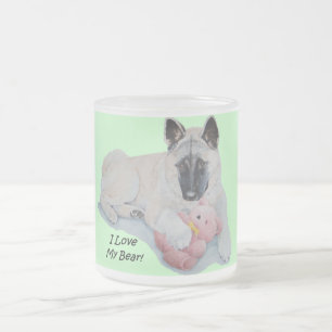 cute dog picture of black faced akita with teddy frosted glass coffee mug