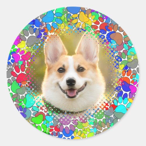 Cute Dog Picture Paw Print Pattern Custom  Classic Round Sticker