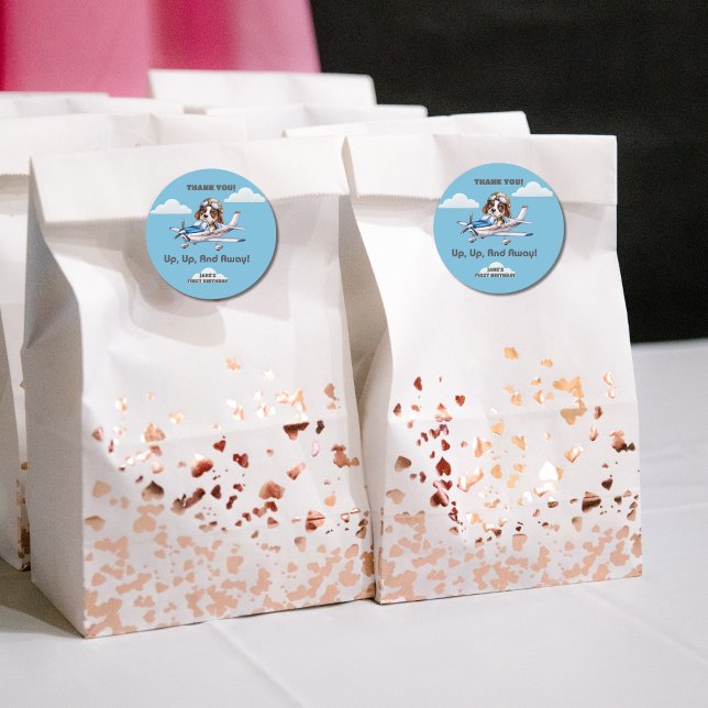 Cute Dog Pilot &Cessna Plane,Travel,First Birthday Classic Round Sticker (Creator Uploaded)