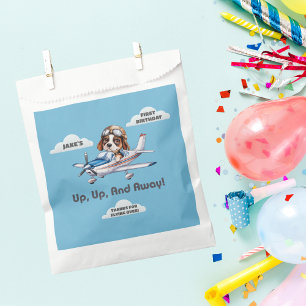 Cute Dog Pilot Flying Airplane Boy First Birthday Favor Bag