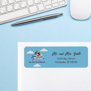 Cute Dog Pilot Flying Airplane Boy First Birthday Label