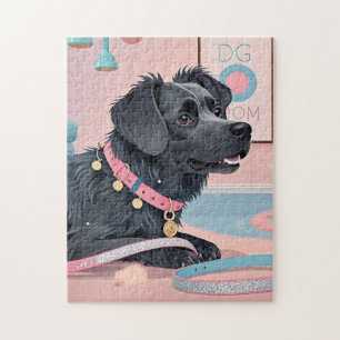 Cute dog pink blue bling dog mom jigsaw puzzle