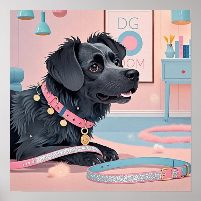Cute dog pink blue bling dog mom  poster (Front)