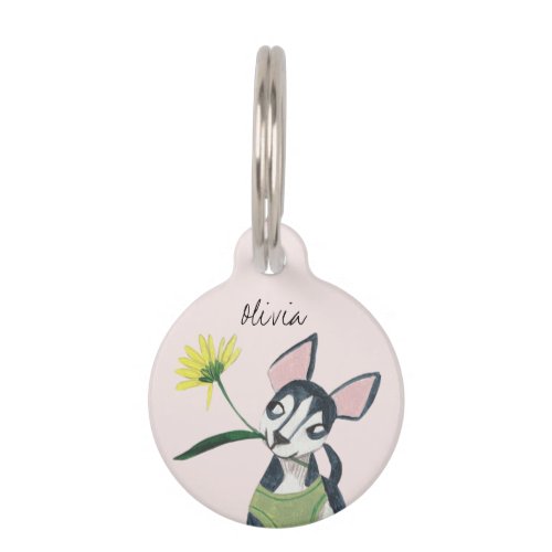 Cute dog pink hand drawn custom name ID tag