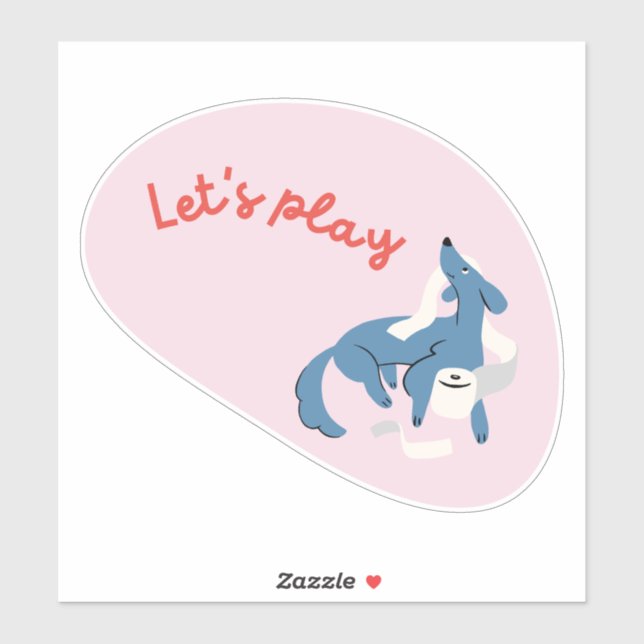 Cute dog, pink, "let's play!" sticker (Sheet)