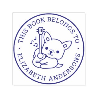 Cute Dog Play Guitar Personalized Name Book Label