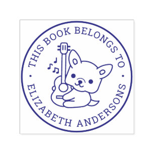 Cute Dog Play Guitar Personalized Name Book Label Self-inking Stamp