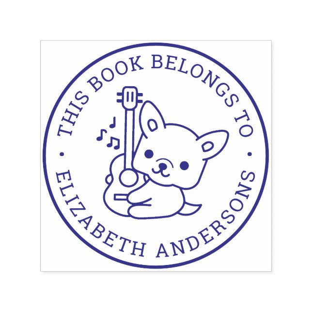 Cute Dog Play Guitar Personalized Name Book Label Self-inking Stamp (Design)